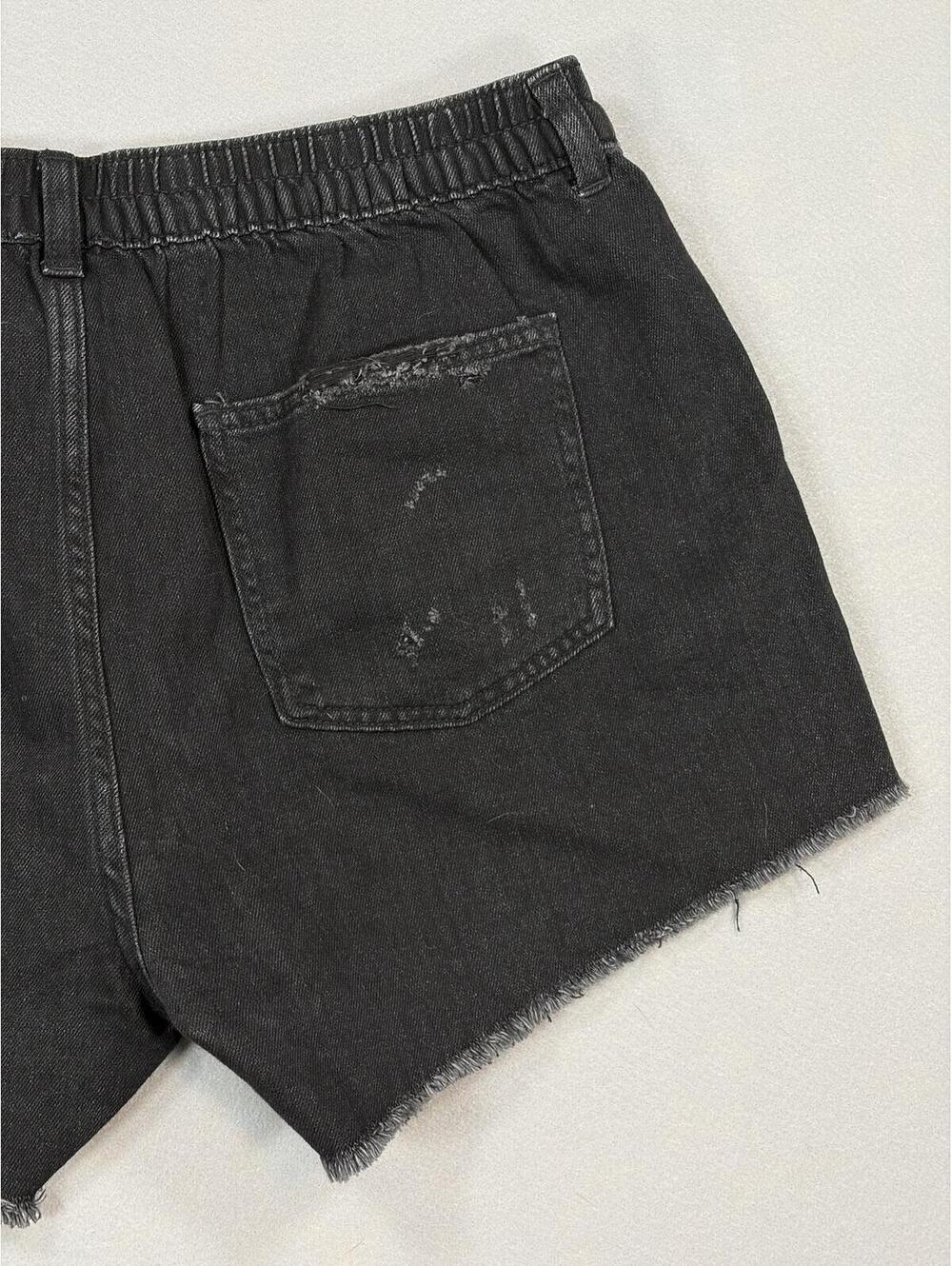 Aerie Black Daydream High-Waisted Distressed Denim Shorts Size L Elastic NWT - Picture 9 of 16